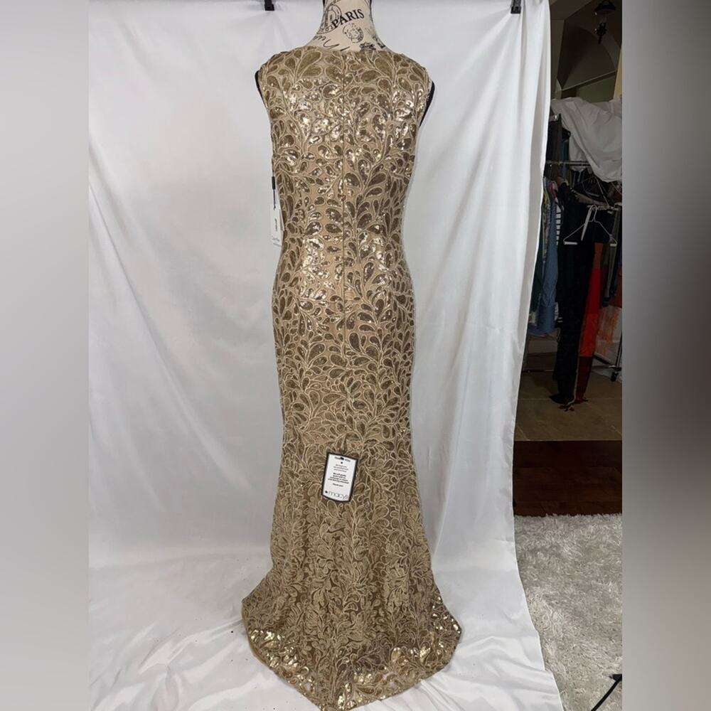 NWT: Calvin Klein Long Formal Gold Sequin Lace Dress (v) - Picture 8 of 12